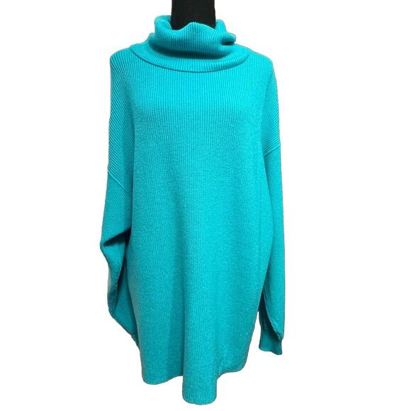Free People Sweaters - Free People Sweater Medium Womens Slouchy Ribbed Oversized Turquoise Minimalist